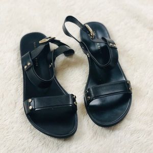 Black Flat Sandals w/ gold hardware